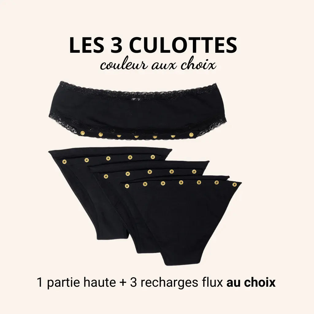 Lot de 3 culottes menstruelles My Joy, lavables et détachables, avec une absorption optimale et un confort durable