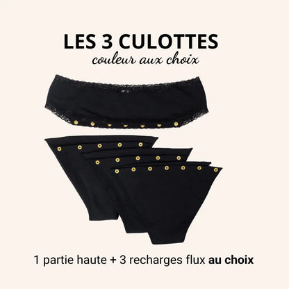 Lot de 3 culottes menstruelles My Joy, lavables et détachables, avec une absorption optimale et un confort durable